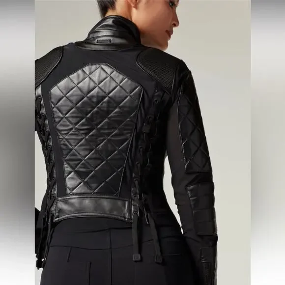 Blanc Noir Classic Leather Mesh Moto Jacket Black sz M